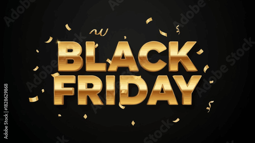 Black Friday Sale Announcement with Gold Text and Confetti on a Black Background for Promotions