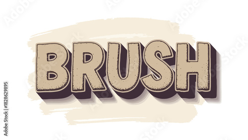 Stylized 'Brush' text illustration with a distressed texture and dimensional shading, capturing a creative and artistic essence for various design applications