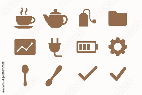 Chart time vector saucer plug spoon icons teacup teapot tea gear icon