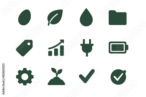 Plug organic icon growth chart vector icons soil water seed leaf battery