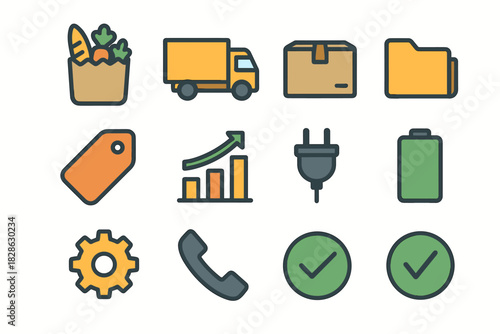 Battery vector chart home bag grocery truck tag plug icon checkmark delivery