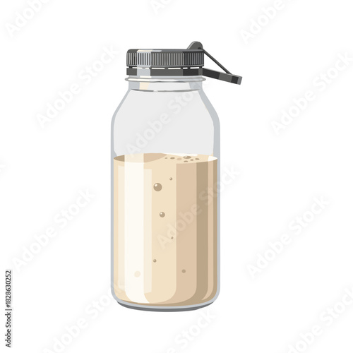 Protein shake in bottle with creamy texture and bubbles  