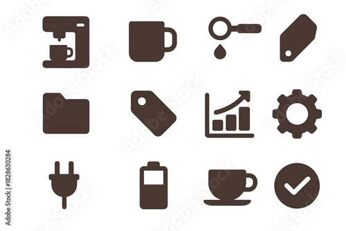 Checkmark battery cup coffee chart icon mug folder vector portafilter plug maker