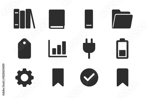 Bookmark icon folder gear chart minimalist spine softcover battery collection hardcover vector