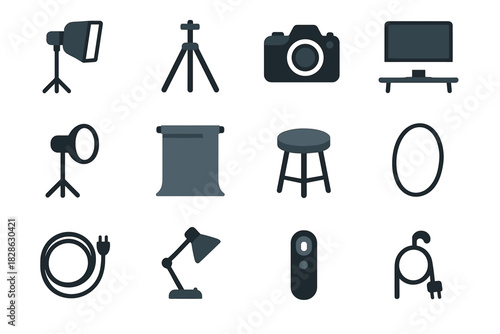Vector control stand tripod icons lamp icon cable roll photography softbox studio