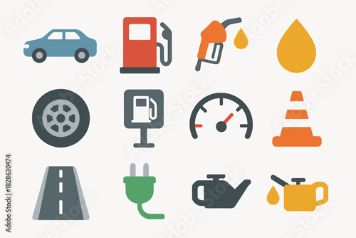 Gas icons oil station nozzle can pump wheel vector icon car gauge
