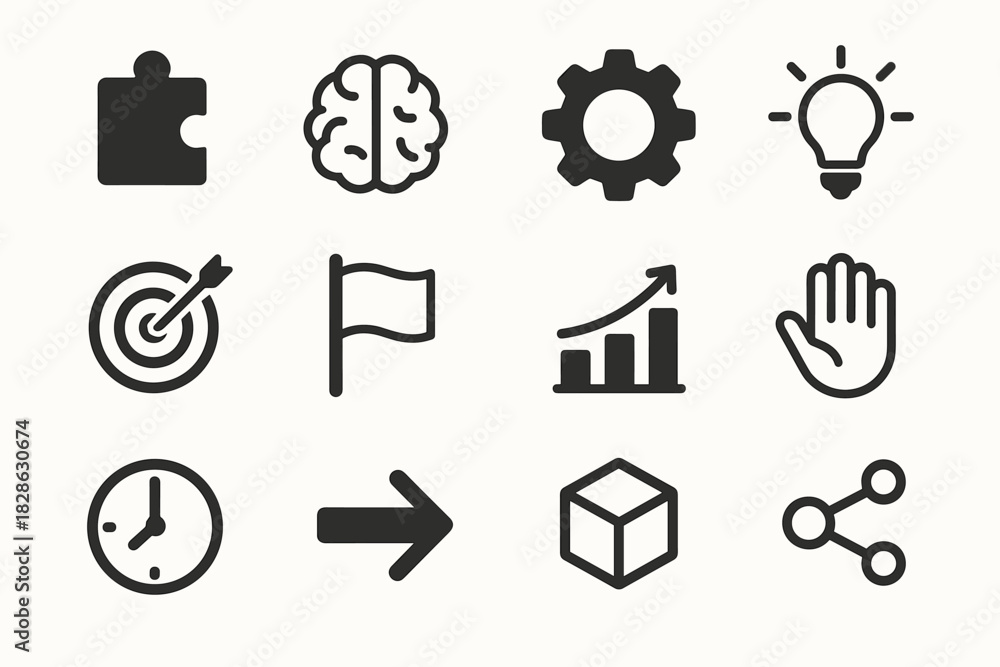 Fototapeta premium Piece chart target gear vector connection icon clock puzzle collection lightbulb minimalist