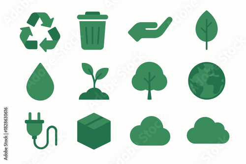 Vector droplet leaf globe icon box plug environmental icons care sign plant