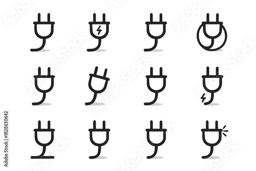 Dot curved line shadow outline icons electric plug vector wire icon hinge