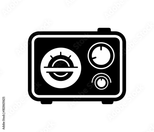 Classic radio illustration, vintage sound system, retro audio receiver icon