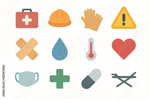 Stretcher cross safety icons icon pill kit vector first set bandage drop