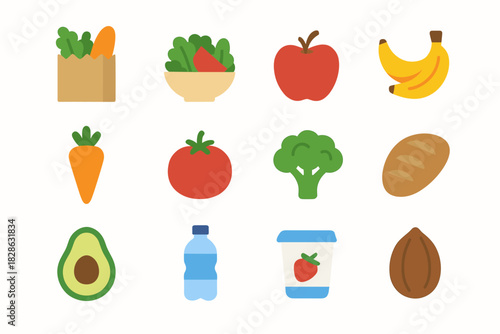 Grocery vector yogurt avocado icon icons bread bag food apple salad water