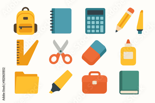 Notebook vector eraser icons lunchbox supplies folder icon scissors student book calculator