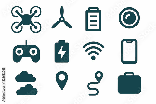 Waves icon pin case gear drone lens set propeller remote vector