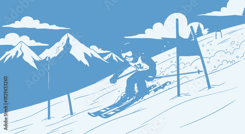 Alpine Ski Racer Course Illustration Winter Sport