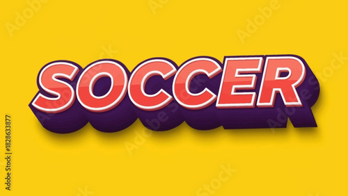 Soccer Graphic Bold Text Illustration Featuring a Shadow Effect on a Yellow Background, Perfect for Sports!
