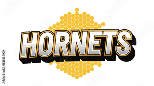 Striking emblem design featuring powerful, dimensional text over an intricate yellow honeycomb pattern, representing a cohesive and energetic collective spirit for a competitive group