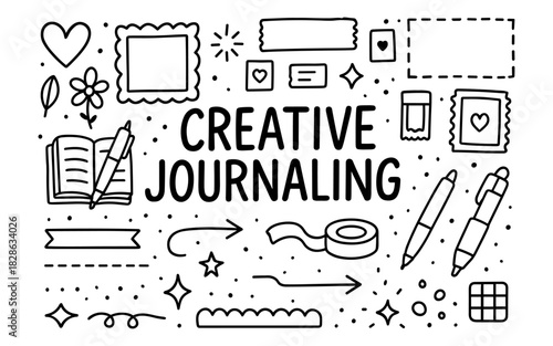Creative journaling elements and doodles for bullet journals and notebooks