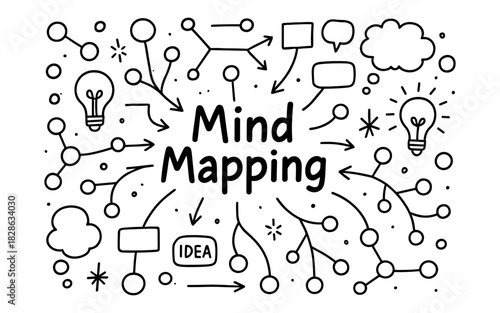 Creative mind mapping concept with hand drawn elements and connected ideas