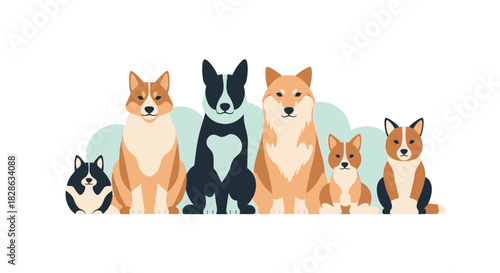Adorable family of dogs sitting together, a charming addition for pet lovers and dog-themed designs, perfect for showcasing canine companionship and friendship