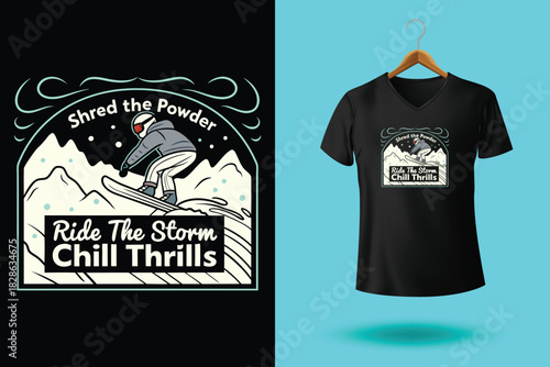 Montana skiing, t shirt design silhouette retro style