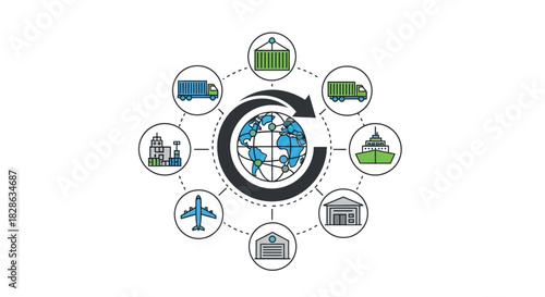 Global logistics network showcasing international trade, supply chain management, and worldwide shipping solutions for modern business operations and growth