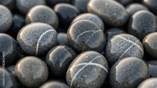 Relaxing smooth pebbles with unique white stripes, perfect for zen gardens, wellness retreats, and holistic design projects with natural elements