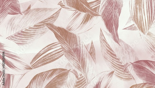Abstract background featuring a pattern of stylized leaves in muted pink and beige tones artfully arranged