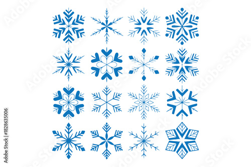 Collection of Blue Snowflake Illustrations for Winter Decor