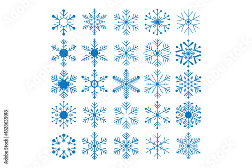 Collection of Blue Snowflake Illustrations for Winter Decor