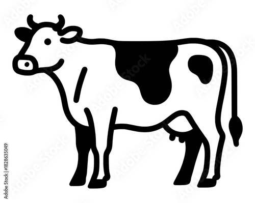 Stylized profile view of a domestic farm cow with horns and udder, simple line art icon graphic