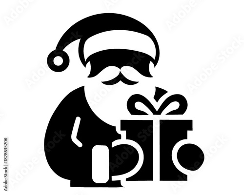silhouette of santa claus holding a gift, icon isolated on white background, type 4

