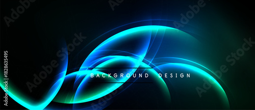 Abstract luminous curves, vibrant blue hues, dark background. Modern design element, flowing shapes create dynamic visual impact.