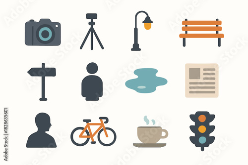 Icon photography puddle newspaper tripod person vector street compact traffic silhouette icons