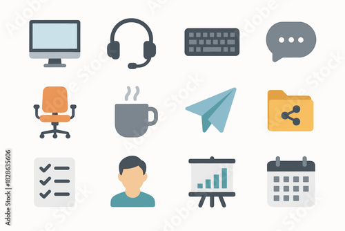 Icons chair icon vector computer office message bubble coffee calendar workplace chat