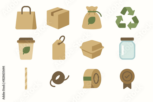 Eco icon string icons vector package recycling container box packaging biodegradable seal