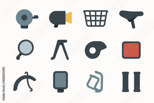 Mount grips icon fender chain accessories bike guard vector reflector icons basket