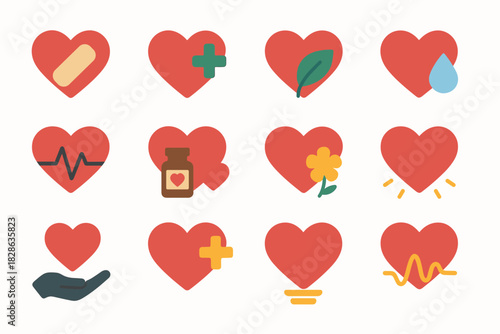 Hearts bandage cross healing vector light symbol energy glow icons drop icon