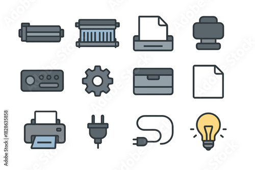 Cable icons light icon paper vector tray printer laser feed plug body
