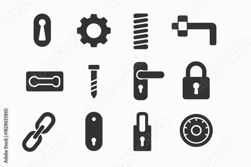 Dial gear icon latch icons mechanisms vector clip lock handle plate chain