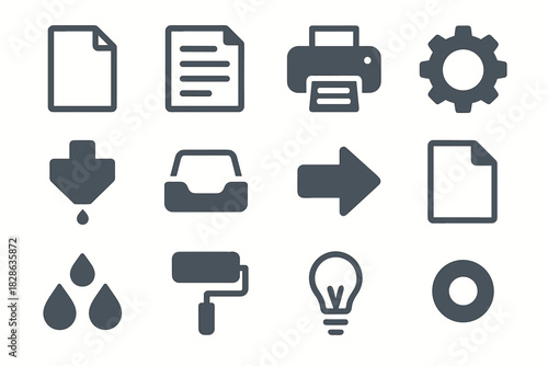 Icons text printer roller paper printing button ink vector icon light nozzle