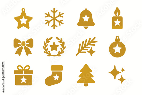 Icon snowflake wreath sock ball christmas candle gift vector collection tree ornament