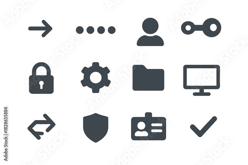 Account checkmark login card key icons padlock arrow icon vector user dots
