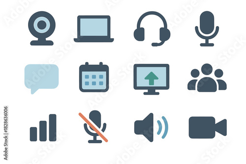Video icon mute network screen bubble icons online avatar webcam headphones meeting