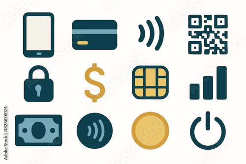 Lock wallet symbol code vector icons bar chip digital card icon contactless
