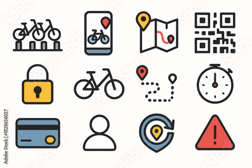 Gps route return user sharing icon dock point line card vector bike