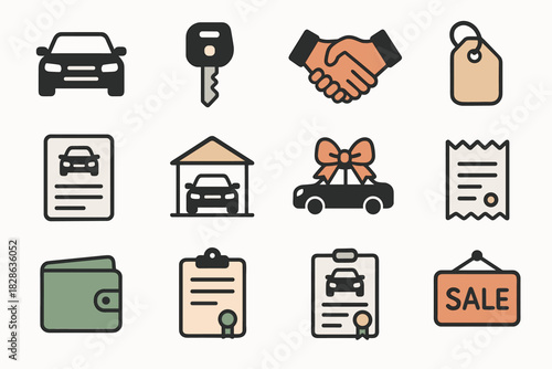 Clipboard dealership document car showroom tag ribbon icon vector price key icons