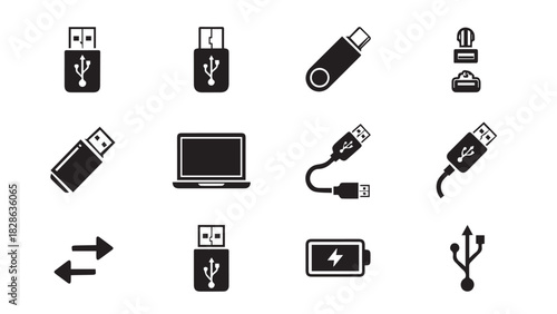 Collection of usb drive icons and elements