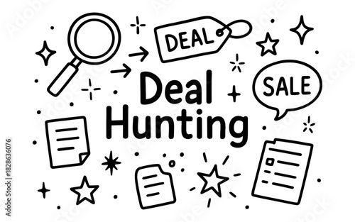 Simple outline design for deal and discount hunting with shopping elements
