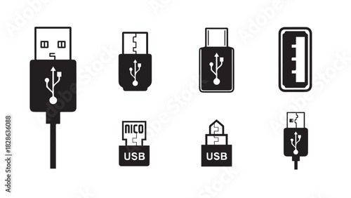 Collection of usb drive icons and elements in various colors